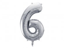 Folinis balionas "6", sidabrinis (86 cm)